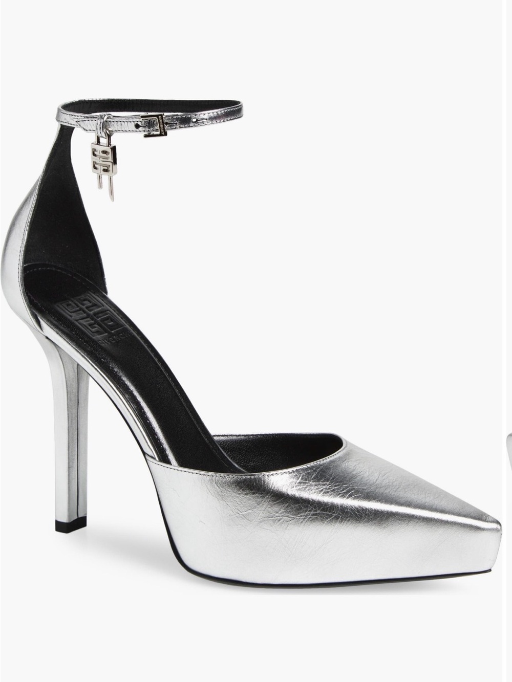 Givenchy Silver Pointed-Toe Ankle-Strap Pump